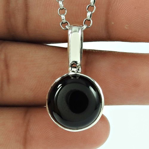 Lovely Black Onyx Gemstone Indian Sterling Silver Pendant Jewellery