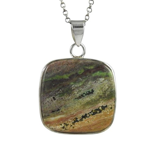 Simple 925 Sterling Silver Ocean Jasper Pendant