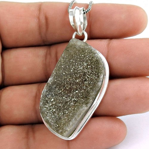 Paradise Lantern 925 Sterling Silver Druzy Pendant