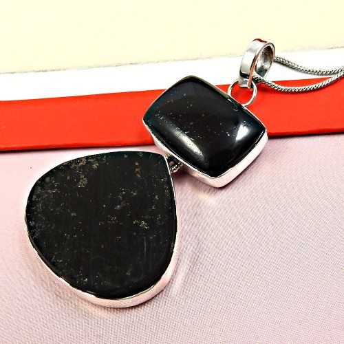 Black Tourmaline Gemstone Healing Power Pendant 925 Sterling Silver Jewelry B39