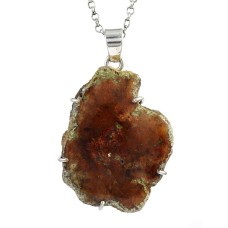 Very Light !! 925 Sterling Silver Petrified Wood Pendant