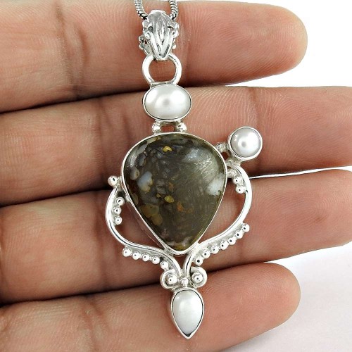 925 Sterling Silver Jewelry High Polish Mookaite, Pearl Gemstone Pendant Proveedor