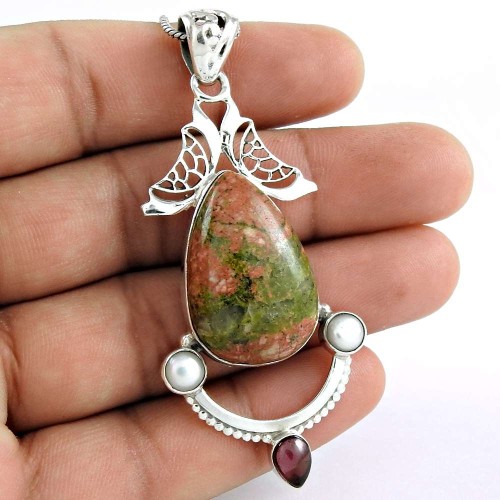 925 Sterling Silver Gemstone Jewelry Charming Unakite, Garnet, South Sea Pearl Bohemian Pendant Exporter India