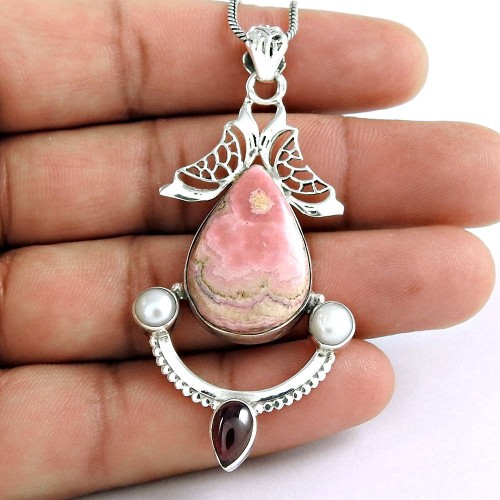 925 Sterling Silver Vintage Jewelry Fashion Rhodochrosite, Garnet, South Sea Pearl Boho Pendant Wholesale