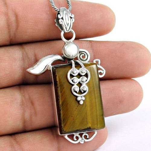 925 Sterling Silver jewelry Beautiful Tiger Eye, South Sea Pearl Pendant