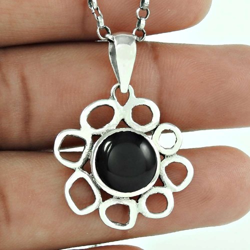 Blue Passion !! 925 Sterling Silver Black Onyx Pendant