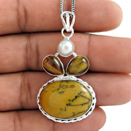 Lavender Dreams !! 925 Sterling Silver Pearl, Tiger Eye, Dendritic Opal Pendant