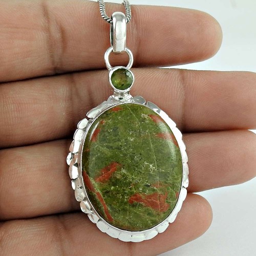 925 Sterling Silver Gemstone Jewelry Charming Unakite, Peridot Gemstone Pendant Supplier