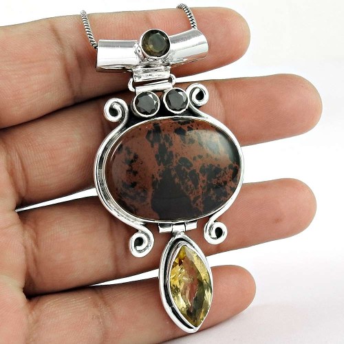 Sterling Silver Fashion Jewelry Rare Brown Obsidian, Citrine, Smoky Quartz Gemstone Pendant Manufacturer