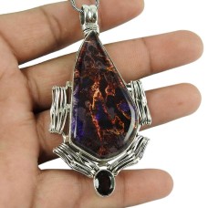 Stylish Dico Glass, Smoky Quartz Gemstone Pendant 925 Sterling Silver Jewellery