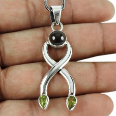 Excellent Amethyst, Peridot Gemstone Pendant 925 Sterling Silver Vintage Jewellery