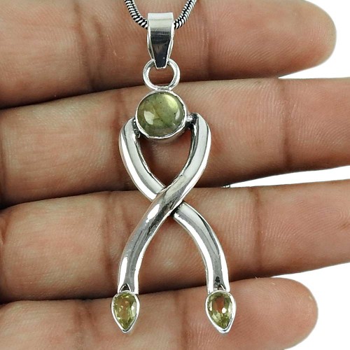 Beautiful Labradorite, Peridot Gemstone Pendant 925 Silver Jewellery