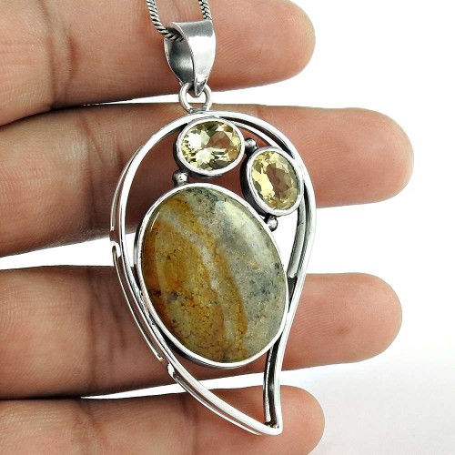 925 Silver Jewelry Beautiful Jasper, Lemon Topaz Gemstone Pendant Al por mayor