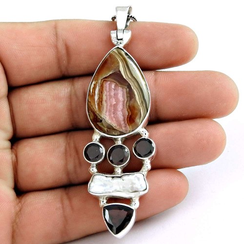 925 sterling silver gemstone jewelry Designer Biwa Pearl, Garnet Gemstone Pendant