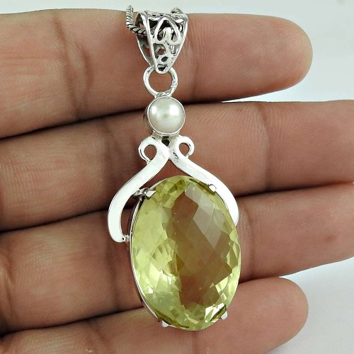 925 Sterling Silver Vintage Jewelry Fashion Lemon Quartz, Pearl Gemstone Pendant Proveedor