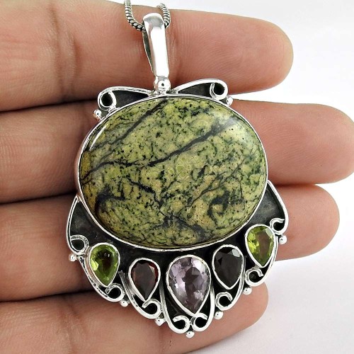 925 Sterling Silver Indian Jewelry Traditional Kite Jasper, Amethyst, Garnet, Peridot Gemstone Pendant Fabricant