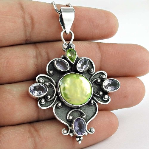 925 sterling silver fashion jewelry Charming Freshwater Pearl, Amethyst, Peridot Gemstone Pendant