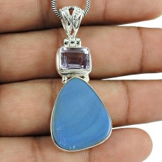 Designer 925 Sterling Silver Australian Opal, Amethyst Gemstone Pendant