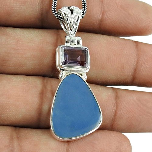 Rattling 925 Sterling Silver Australian Opal, Amethyst Gemstone Pendant