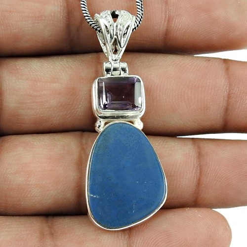 Engaging 925 Sterling Silver Australian Opal, Amethyst Gemstone Pendant