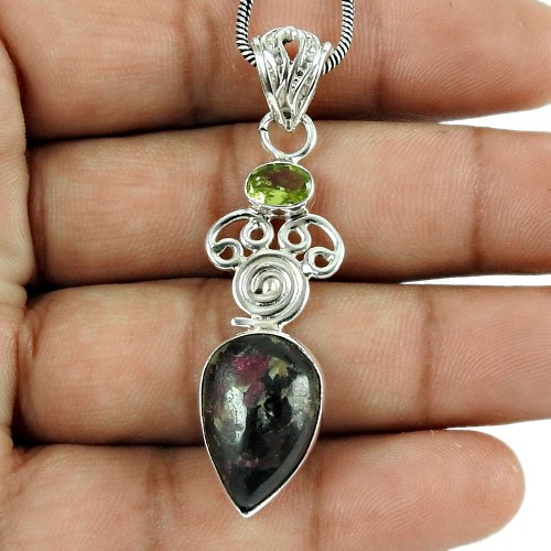 Stunning Peridot, Jasper Gemstone Pendant 925 Silver Jewellery