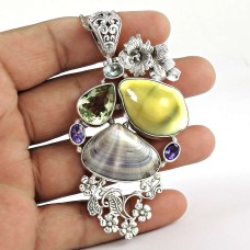 925 Silver Jewelry Beautiful Shell, Amethyst, Green Amethyst, Blue Topaz Gemstone Pendant Fournisseur