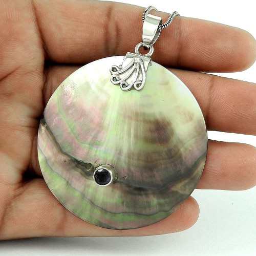 Pretty 925 Sterling Silver Shell Amethyst Gemstone Pendant Jewelry