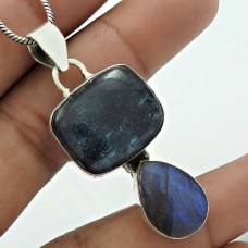 Kyanite ,Labradorite Gemstone Pendant 925 Sterling Silver Tribal Jewelry PH25