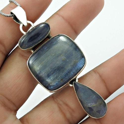 Kyanite ,Labradorite Gemstone Pendant 925 Sterling Silver Vintage Jewelry QA25