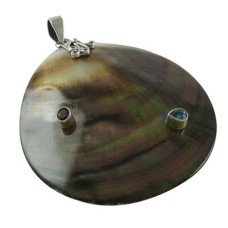 925 Silver Jewelry High Polish Shell, Garnet, Blue Topaz Gemstone Pendant Supplier