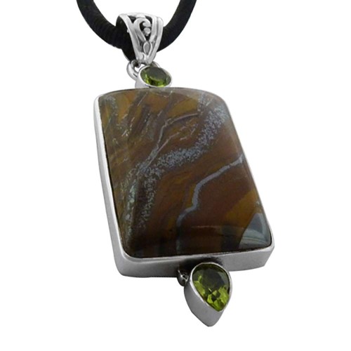 Lovely !! 925 Sterling Silver Iron Tiger Eye, Peridot Pendant