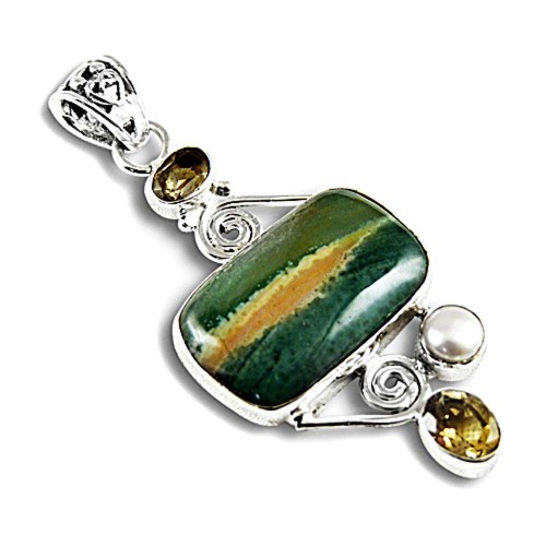 Paradise Bloom 925 Sterling Silver Citrine, Pearl, Ocean Jasper Pendant Proveedor