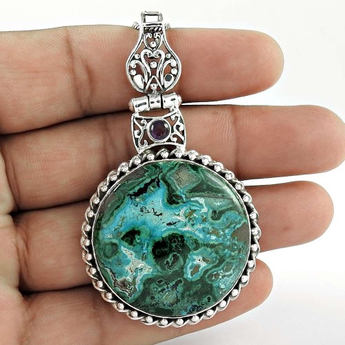 925 Sterling Silver Fashion Jewelry Ethnic Azurite Malachite, Amethyst Gemstone Pendant Großhändler