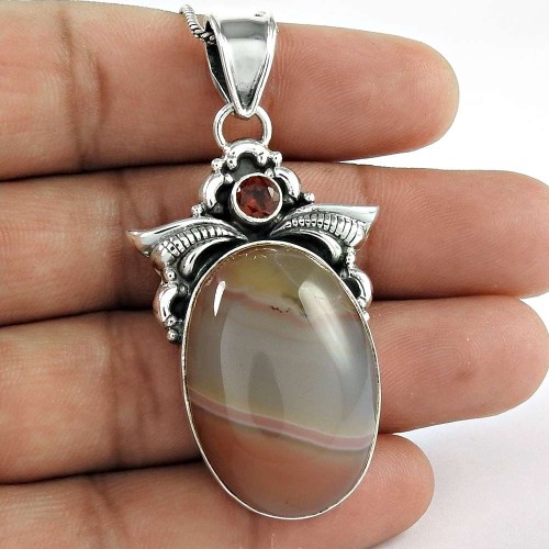 925 Silver Jewelry Traditional Striped Onyx, Garnet Gemstone Pendant Wholesaler