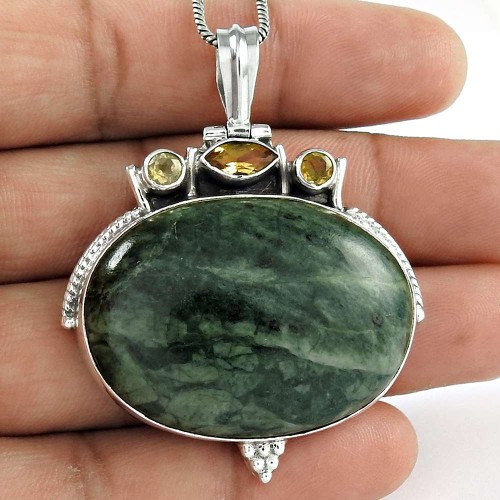 925 Sterling Silver Vintage Jewelry Fashion Green Jasper, Citrine Gemstone Pendant Supplier India