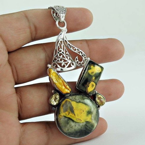 925 Sterling Silver Vintage Jewelry Ethnic Eclipse, Biwa Pearl, Citrine Gemstone Pendant Manufacturer