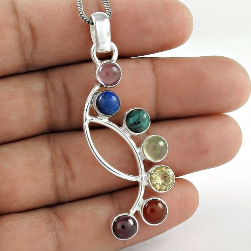 925 Sterling Silver Vintage Jewelry Beautiful Amethyst, Lapis, Turquoise, Prehnite, Citrine, Garnet, Carnelian Gemstone Pendant Wholesale