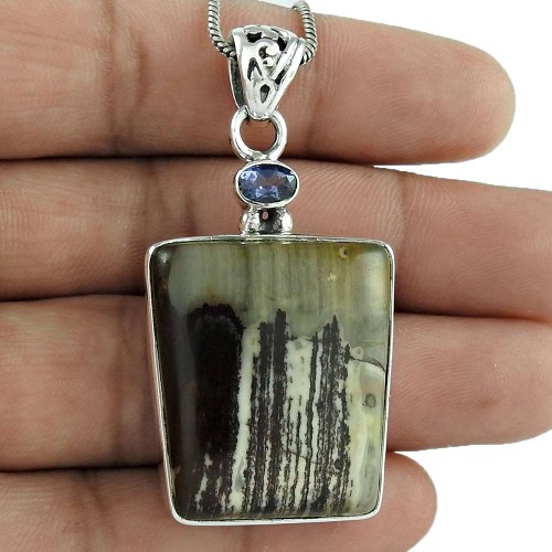 925 Sterling Silver Indian Jewelry Traditional Ocean Jasper, Iolite Gemstone Pendant Manufacturer