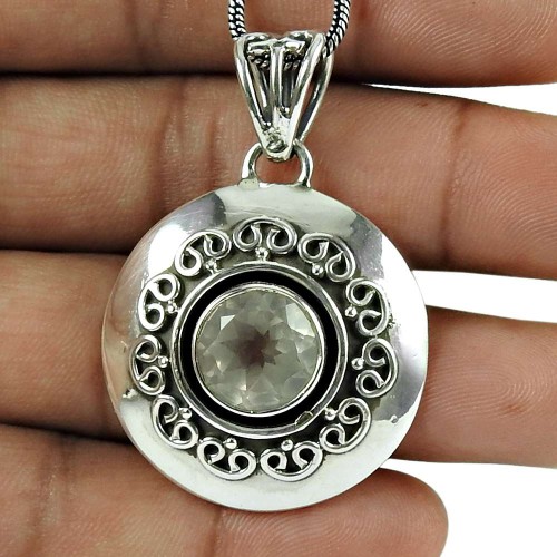 Personable Rose Quartz Gemstone Pendant 925 Silver Jewellery