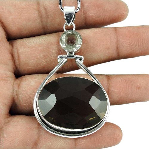 Indian Sterling Silver Jewelry Fashion Smoky Quartz, Crystal Gemstone Pendant Exporter