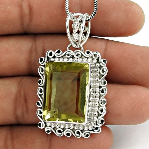 Sterling Silver Jewelry Ethnic Lemon Quartz Gemstone Pendant Fabricante