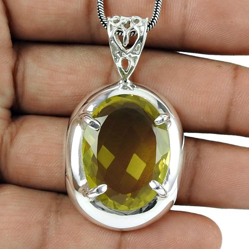 Pleasing Lemon Quartz Gemstone Pendant 925 Sterling Silver Jewellery