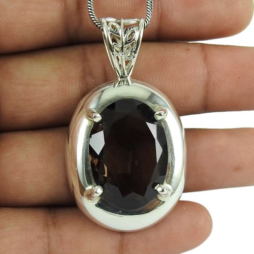 925 Sterling Silver Jewelry Fashion Smoky Quartz Gemstone Pendant Wholesaler