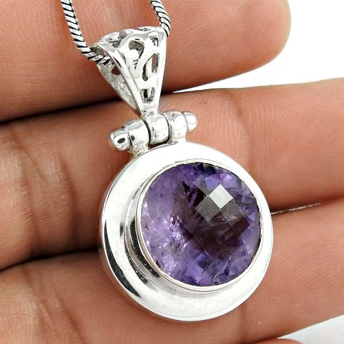 925 Sterling Silver Jewelry Fashion Amethyst Gemstone Pendant Supplier