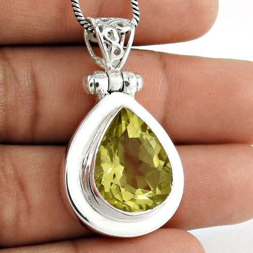 925 Sterling Silver Vintage Jewelry Ethnic Lemon Quartz Gemstone Pendant Manufacturer