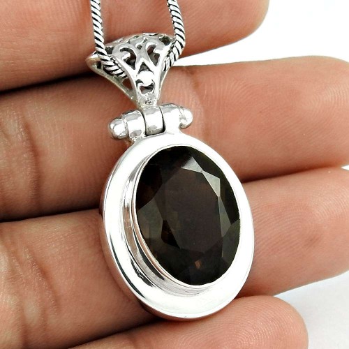 Sterling Silver Fashion Jewelry High Polish Smoky Quartz Gemstone Pendant Grossiste