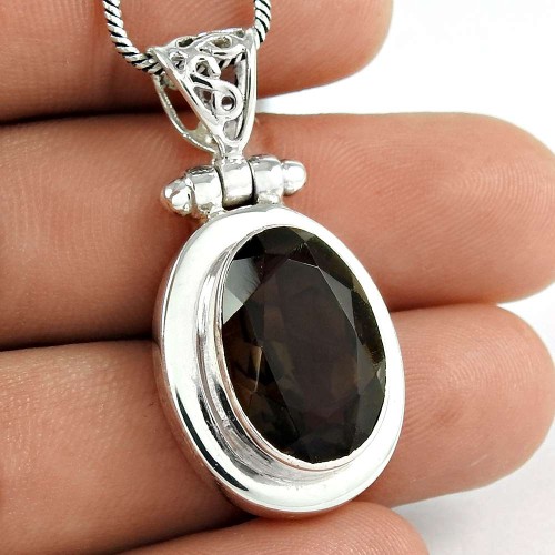 Sterling Silver Jewelry Ethnic Smoky Quartz Gemstone Pendant Wholesaling