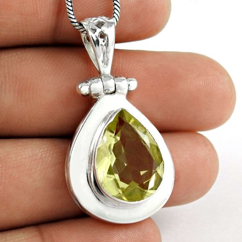 925 Sterling Silver Indian Jewelry Beautiful Lemon Quartz Gemstone Pendant Mayorista