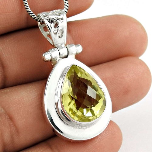 Sterling Silver Fashion Jewelry Rare Lemon Quartz Gemstone Pendant Supplier