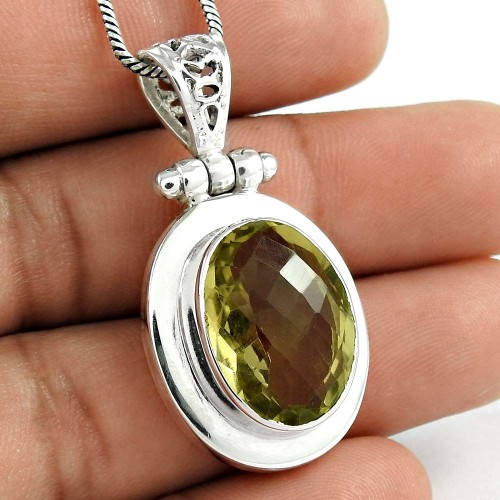 Indian Sterling Silver Jewelry Charming Lemon Quartz Gemstone Pendant Exporter